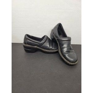 Born BOC Women's SZ 7.5 Black Slip On Block Heel Mule Clog Leather